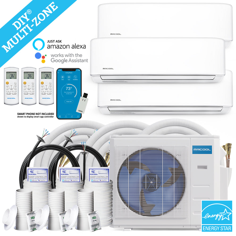 MRCOOL DIY Mini Split - 30,000 BTU 3 Zone Ductless Air Conditioner and Heat Pump with 16 ft. Install Kit, DIYM336HPW01C00 - Home Elegance USA