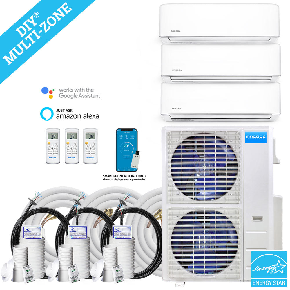 MRCOOL DIY Mini Split - 48,000 BTU 3 Zone Ductless Air Conditioner and Heat Pump with 25 ft. Install Kit, DIYM348HPW01C28 - Home Elegance USA