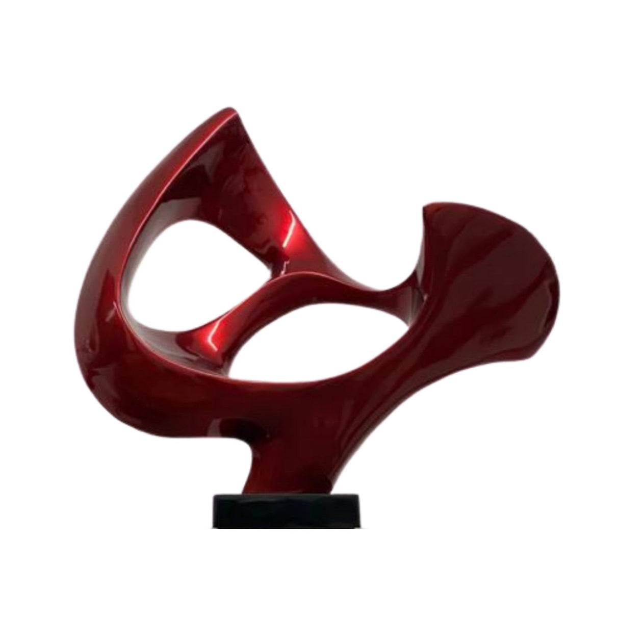 Metallic Red Abstract Mask Floor Sculpture With Black Stand, 54" Tall - Home Elegance USA
