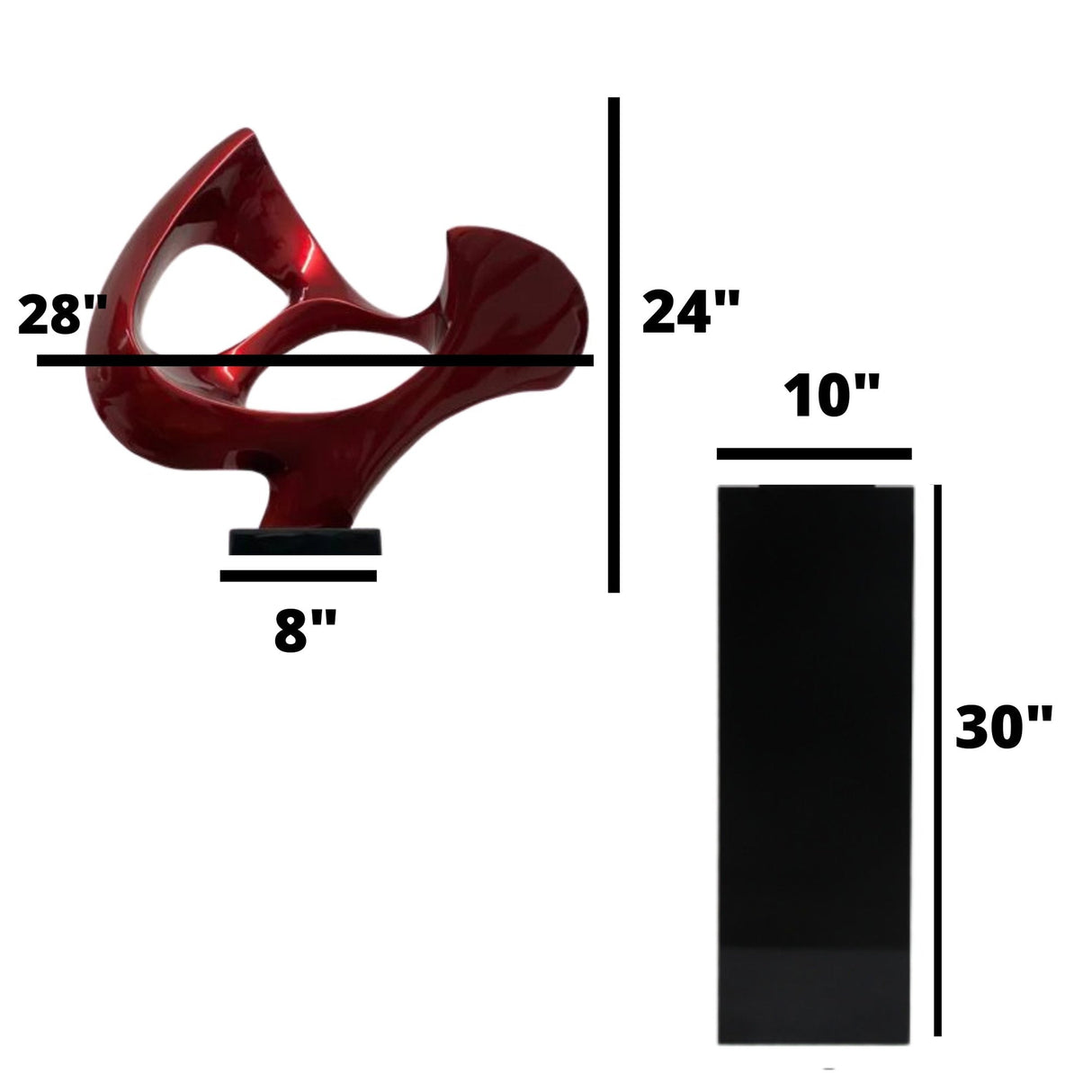 Metallic Red Abstract Mask Floor Sculpture With Black Stand, 54" Tall - Home Elegance USA