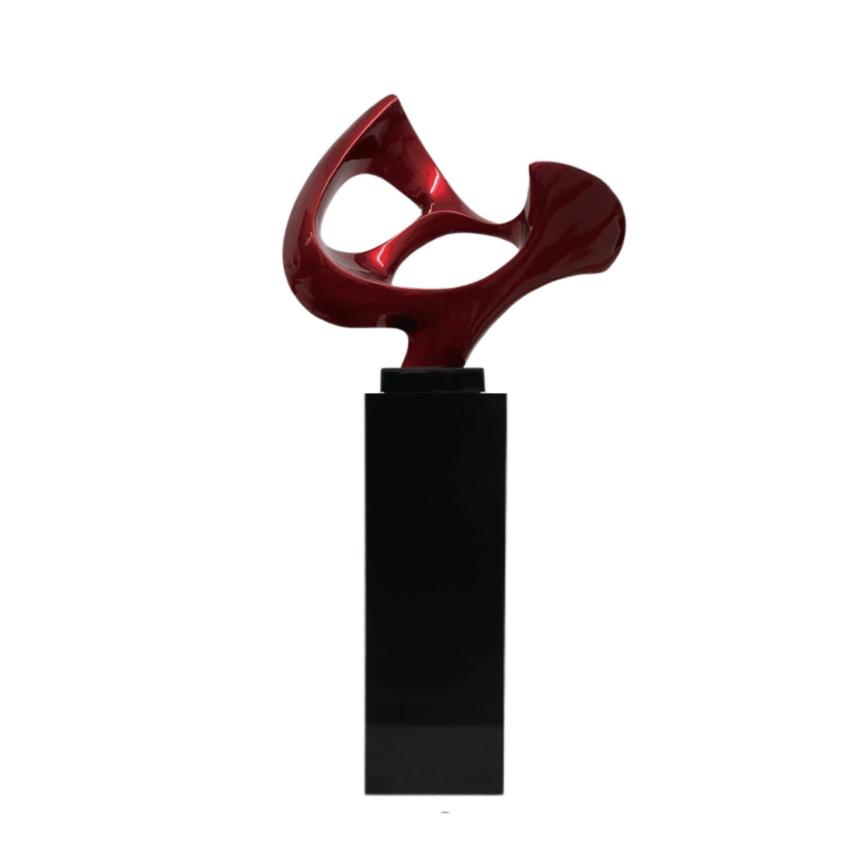 Metallic Red Abstract Mask Floor Sculpture With Black Stand, 54" Tall - Home Elegance USA