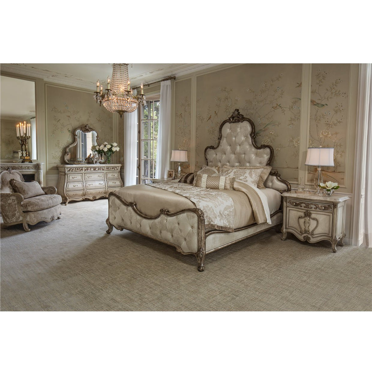 Michael Amini Platine De Royale Champagne Panel Bed - Home Elegance USA