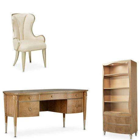 Aico Furniture - Villa Cherie Caramel 3 Piece Office Desk Set In Chardonnay - N9008207-134-3Set