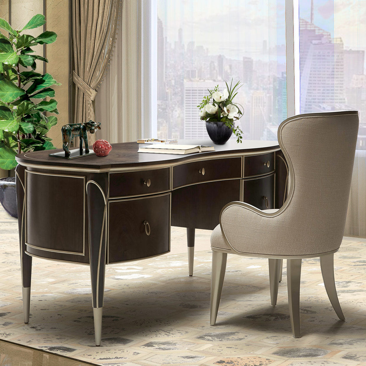 Aico Furniture - Villa Cherie 3 Piece Home Office Set In Hazelnut - N9008207-410-3Set
