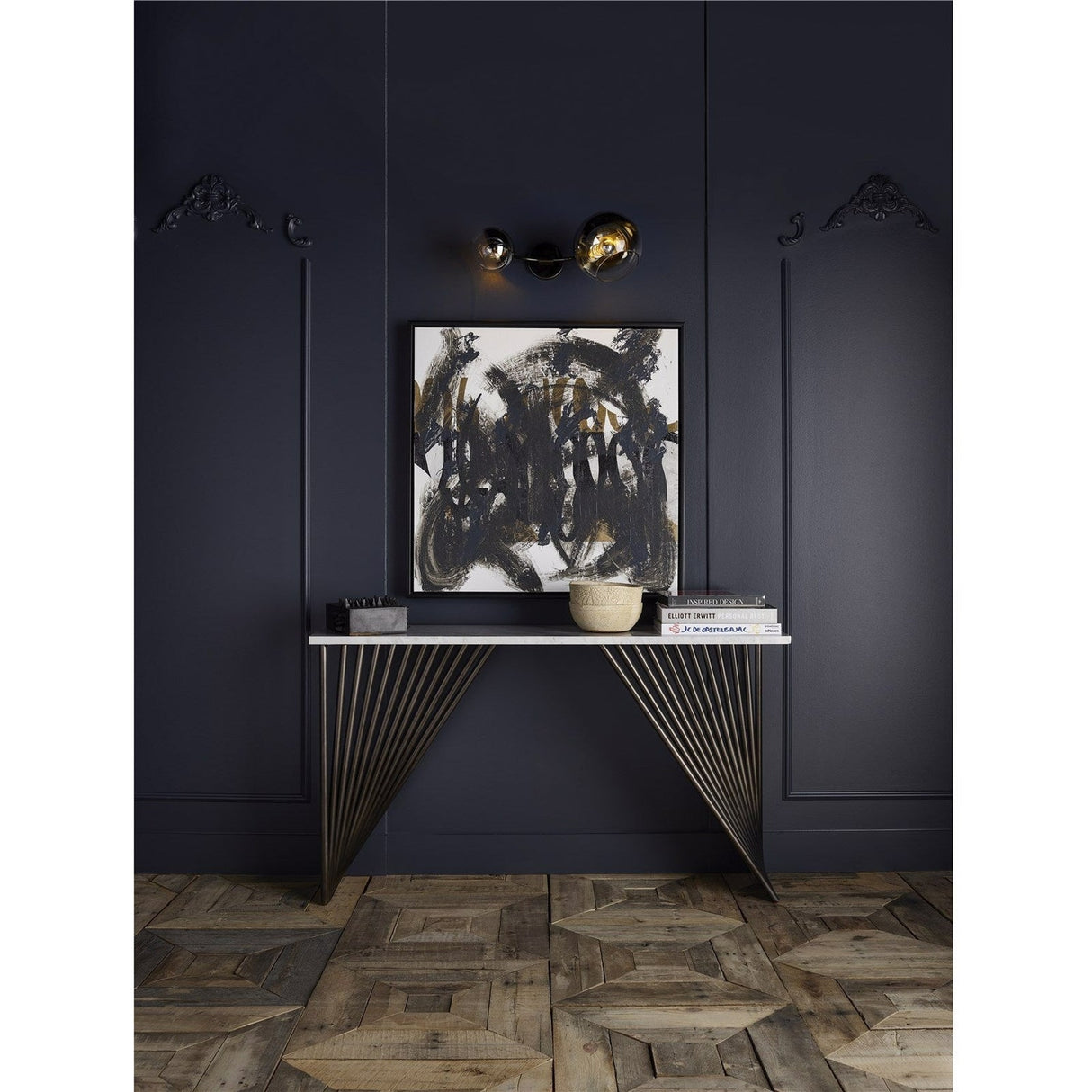 Marcel Console Table Stone Top & Bronze Metal Base | Universal