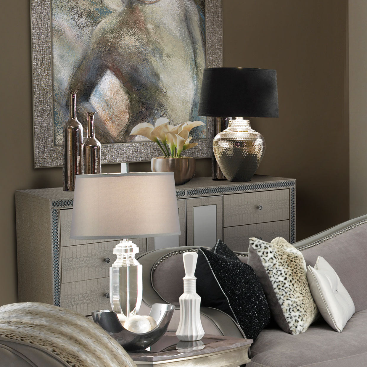 Aico Furniture - Hollywood Swank Upholstered Dresser In Crystal Croc - Nt03050-09