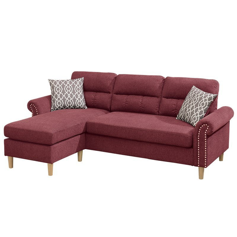 Paparika Red Color Polyfiber Reversible Sectional Sofa Set Chaise Pillows Plush Cushion Couch Nailheads - Home Elegance USA