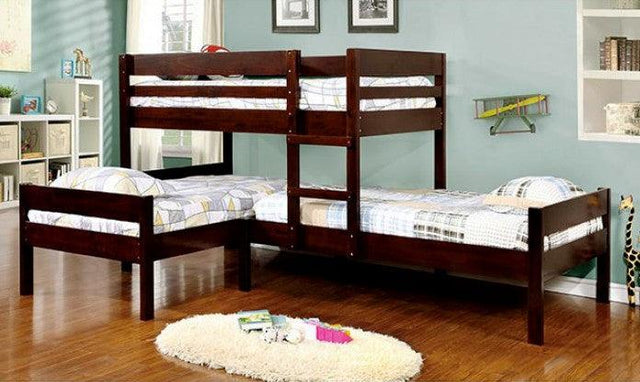 Ranford - Espresso L-Shape Triple Twin Bunk Bed by Furniture of America Furniture of America