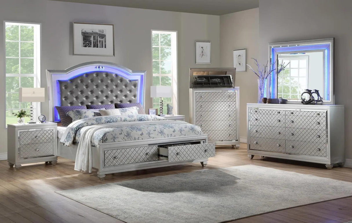 Shiney 6-Piece Bedroom Set Silver or White Finish – Cosmos Furniture - sold by Home Elegance USA