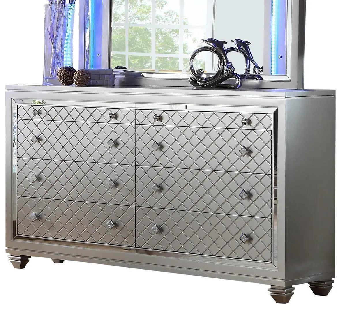 Shiney 6-Piece Bedroom Set Silver or White Finish – Cosmos Furniture - sold by Home Elegance USA