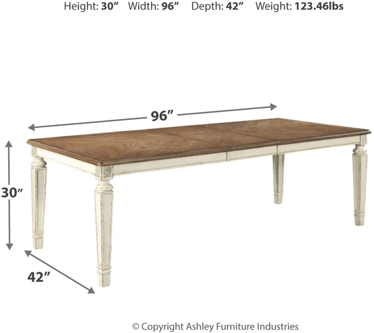 Ashley Chipped White Realyn RECT Dining Room EXT Table D743-45 - Home Elegance USA