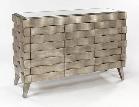 Artmax Silver Buffet 1984-S in sleek metallic finish with geometric detailing, 71″L × 19″D × 35″H. A modern glam storage cabinet ideal for dining rooms, living spaces, or entryways.