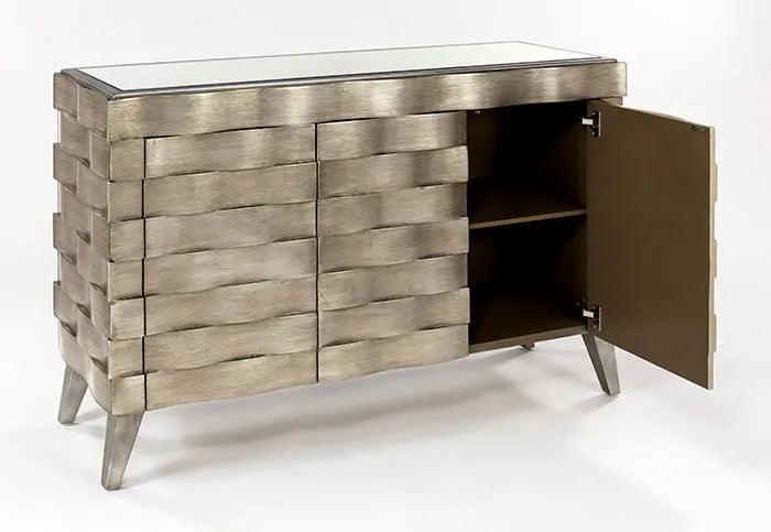 Artmax Silver Buffet 1984-S in sleek metallic finish with geometric detailing, 71″L × 19″D × 35″H. A modern glam storage cabinet ideal for dining rooms, living spaces, or entryways.