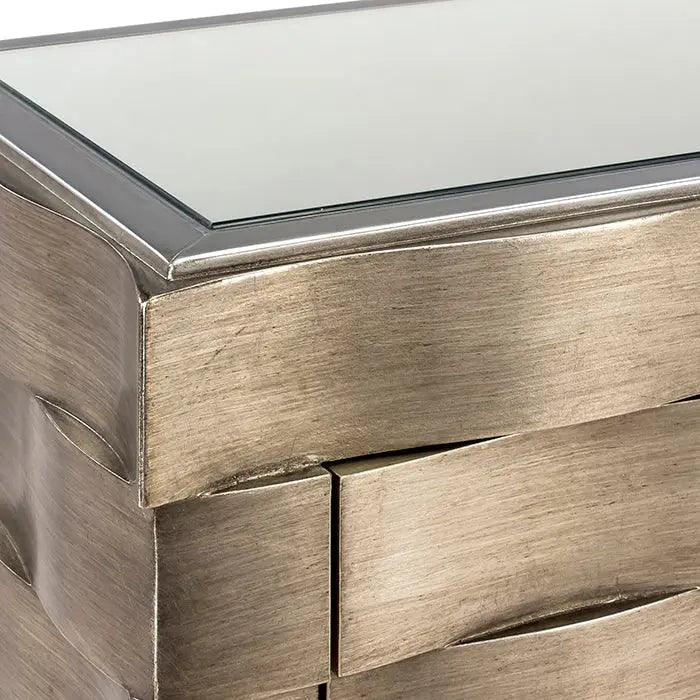 Artmax Silver Buffet 1984-S in sleek metallic finish with geometric detailing, 71″L × 19″D × 35″H. A modern glam storage cabinet ideal for dining rooms, living spaces, or entryways.