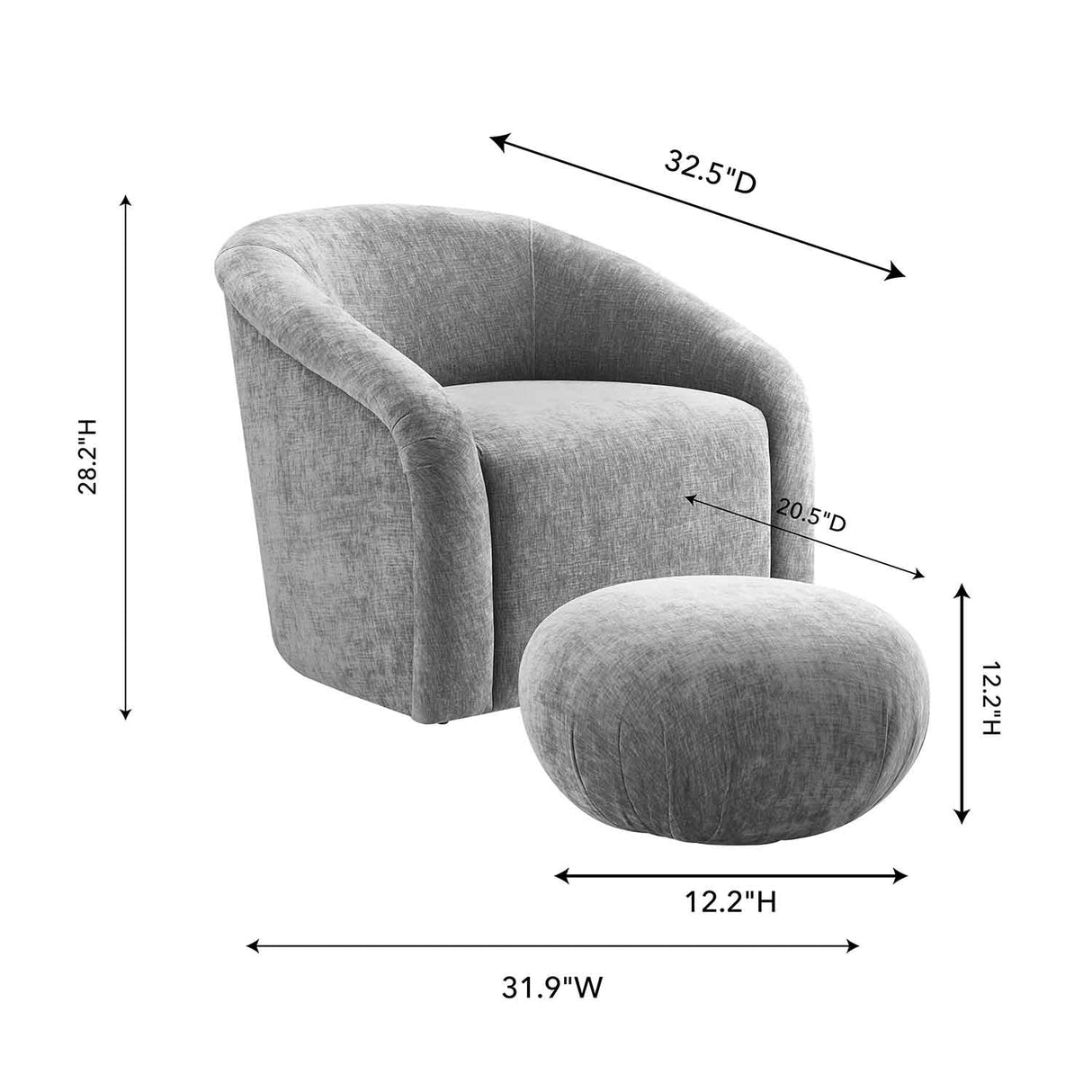 Boboli Chenille Chair/Ottoman Set | TOV | Home Elegance USA