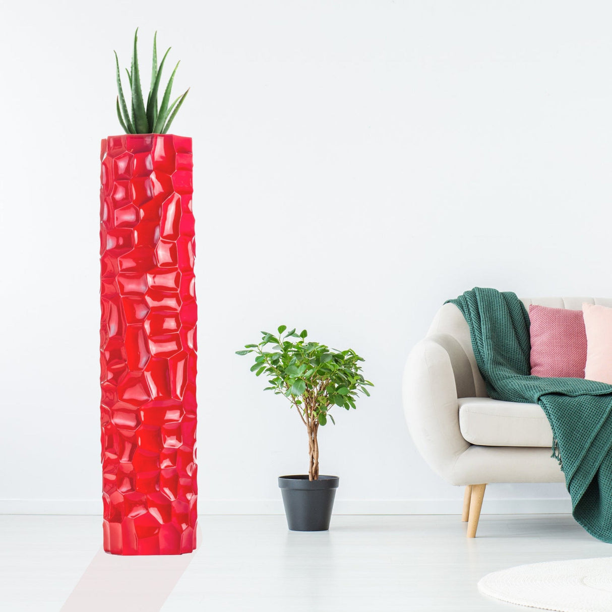 Textured Honeycomb Vase // Red, 52" - Home Elegance USA