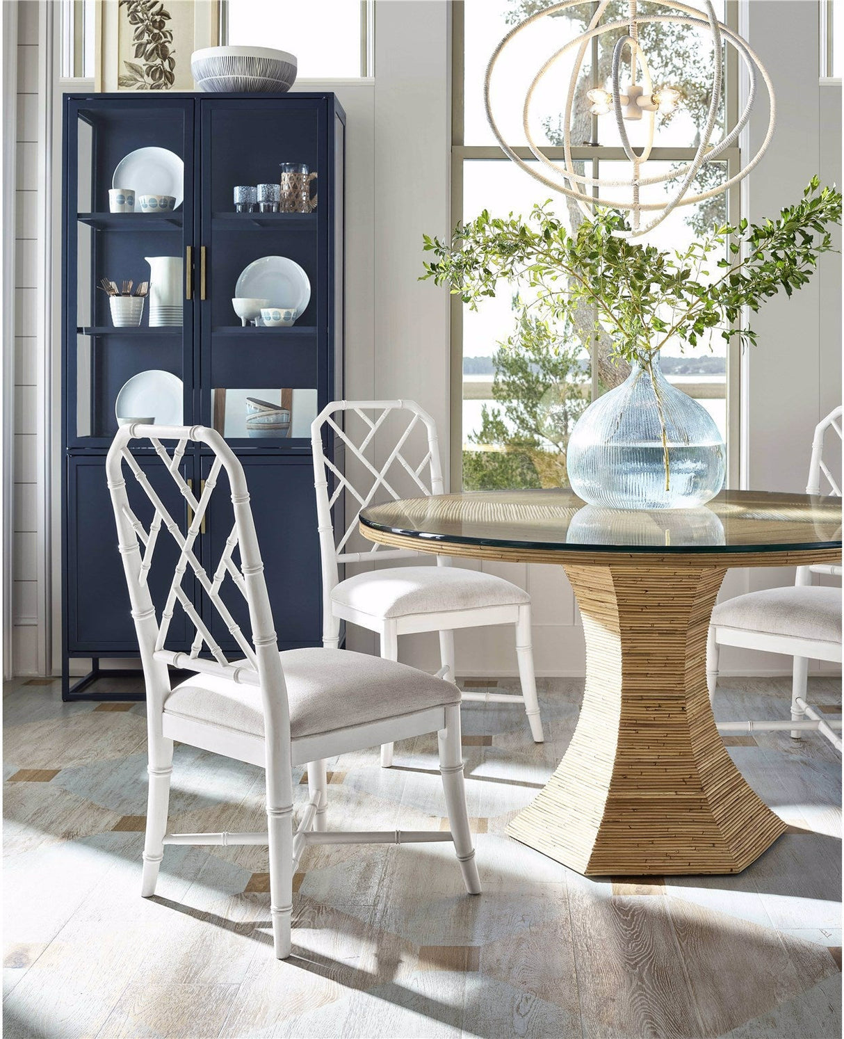 Nantucket Round Dining Table Natural Rattan with Glass Top – Universal