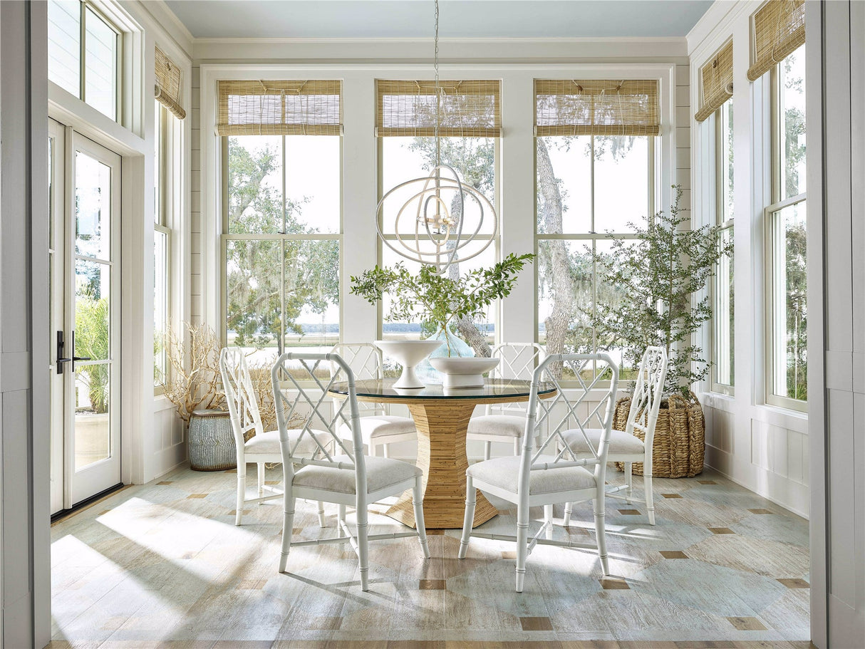 Nantucket Round Dining Table Natural Rattan with Glass Top – Universal