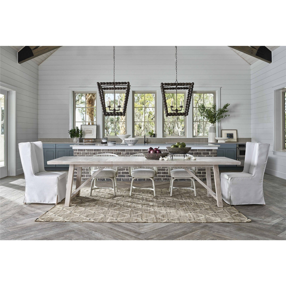 Getaway Dining Table Sea Oat Finish Extendable 124-Inch – Universal