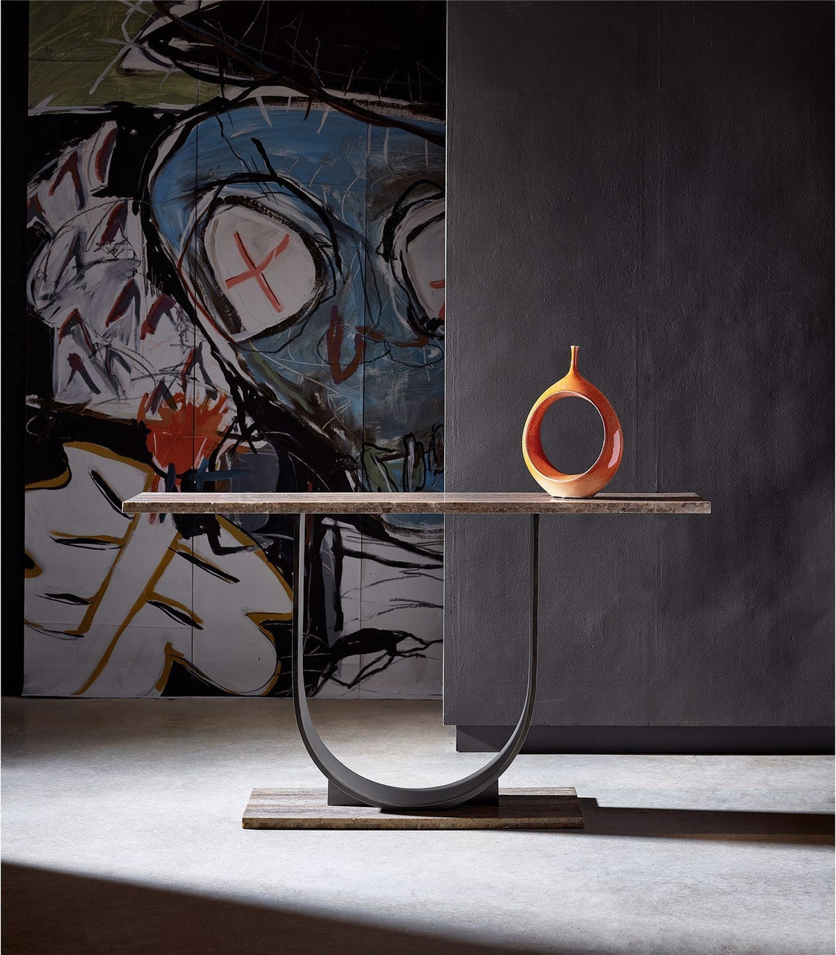 Equilibrium Console Gray Travertine & Bronze Accent | Universal
