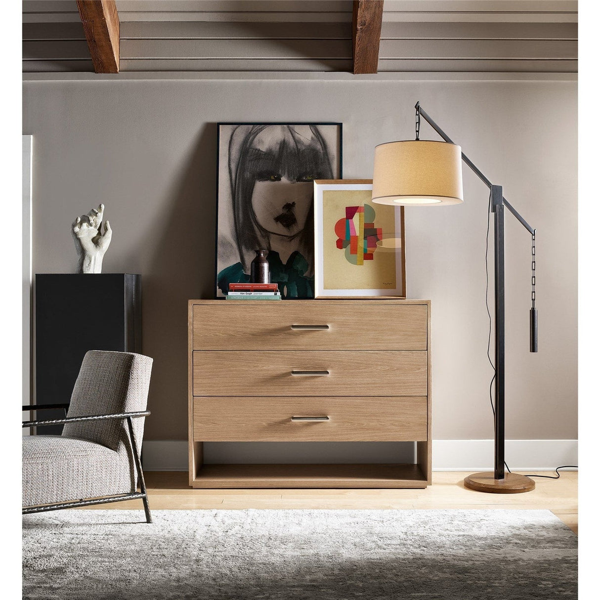Vista Dresser White Oak with 3 Drawers and Open Shelf | Universal