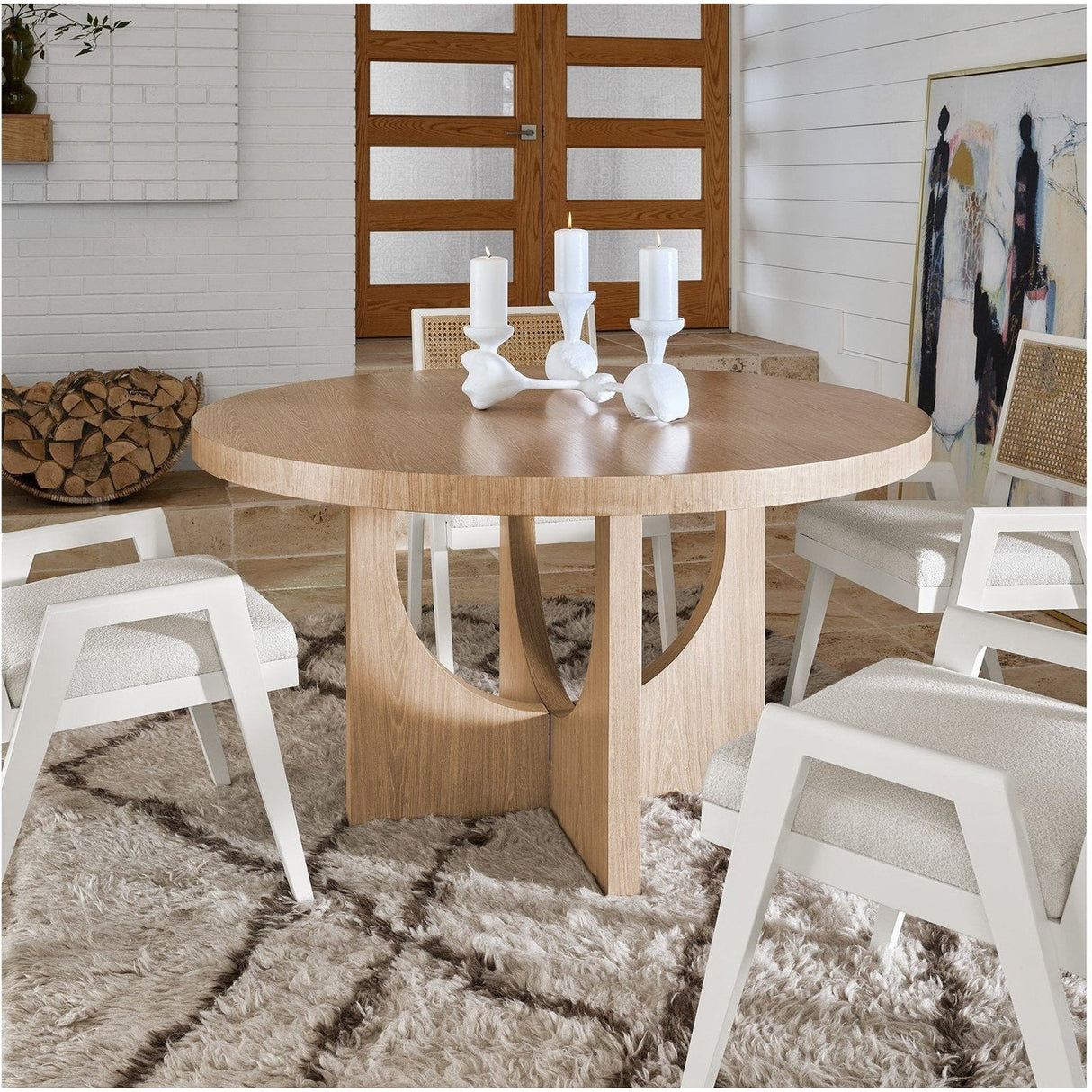 Callon Round Dining Table White Oak Pedestal Base – Universal