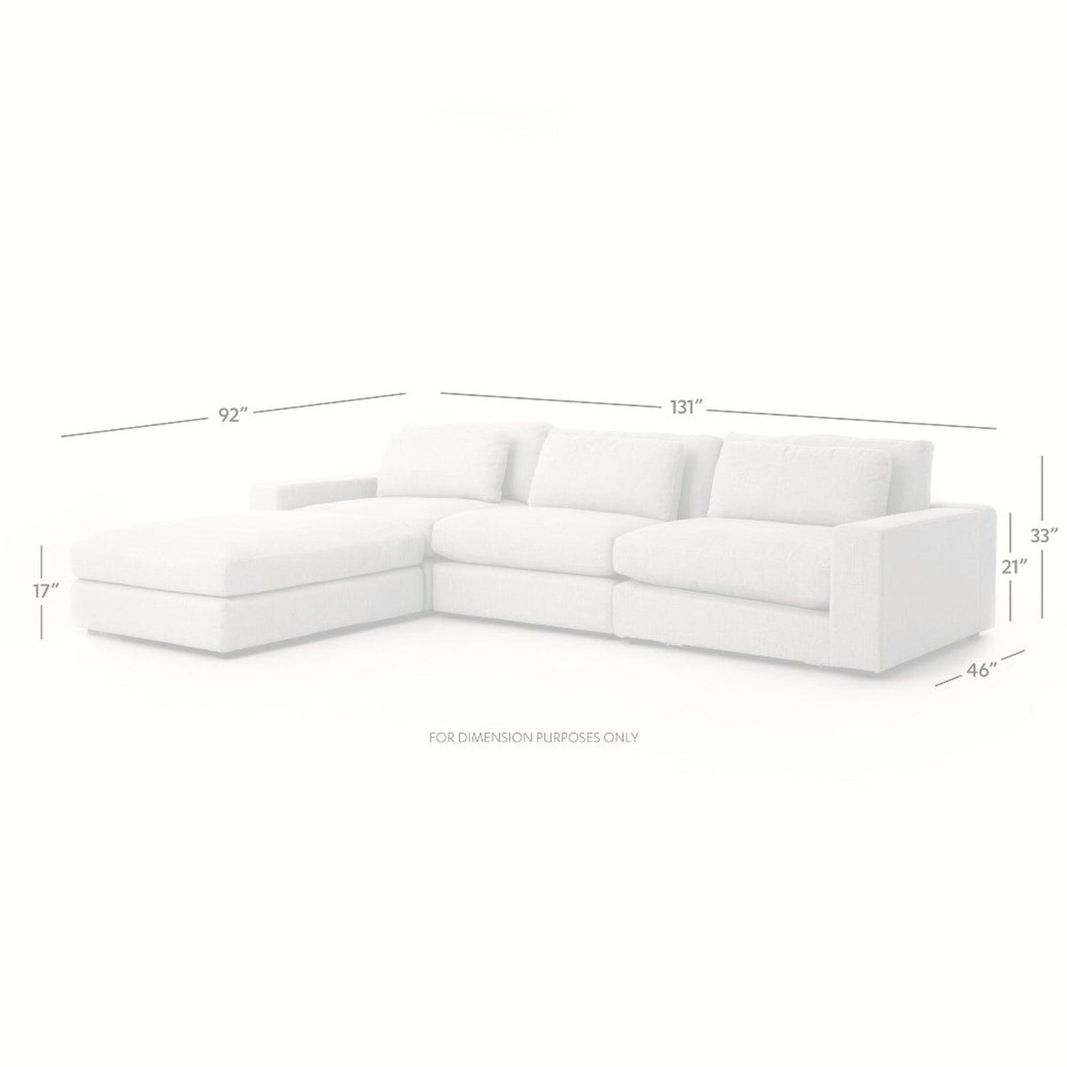 Four Hands Bloor 3 Pc Sectional With Ottoman