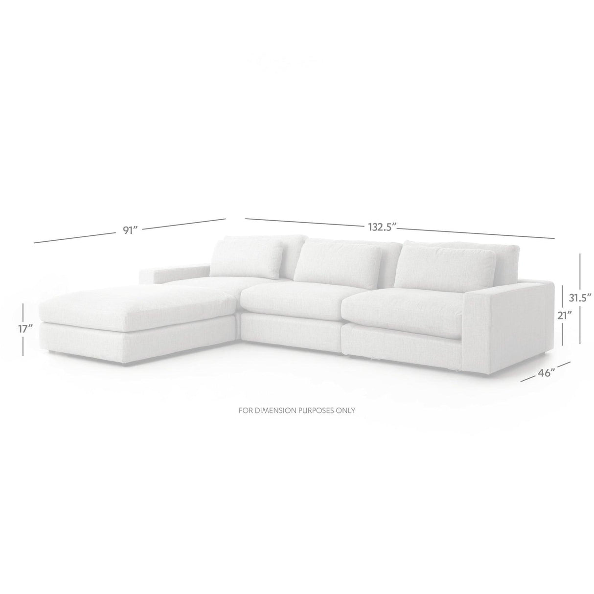 Four Hands Bloor 3 Pc Sectional With Ottoman