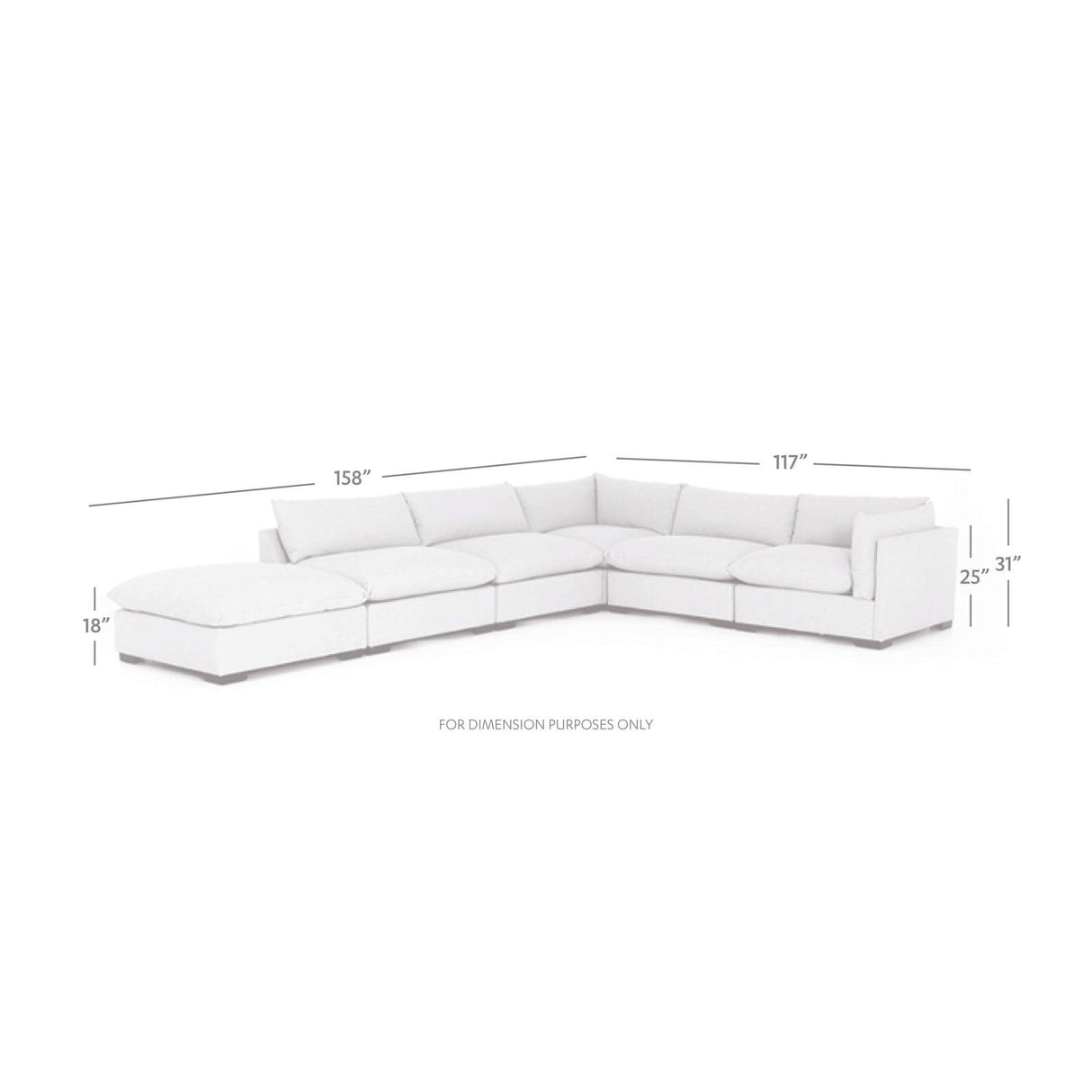 Four Hands Westwood 5 Pc Sectional With Ottoman