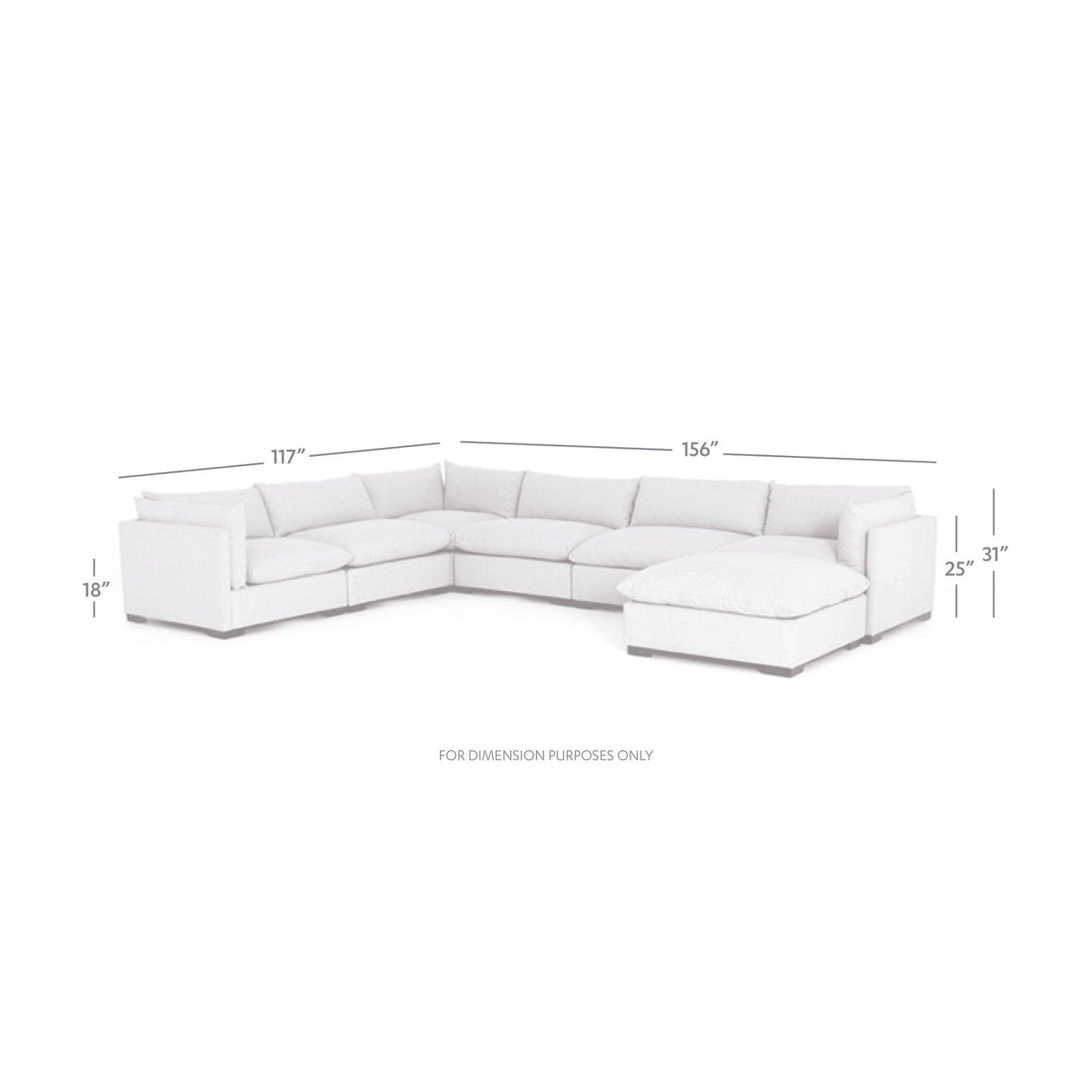Four Hands Westwood 6 Pc Sectional With Ottoman
