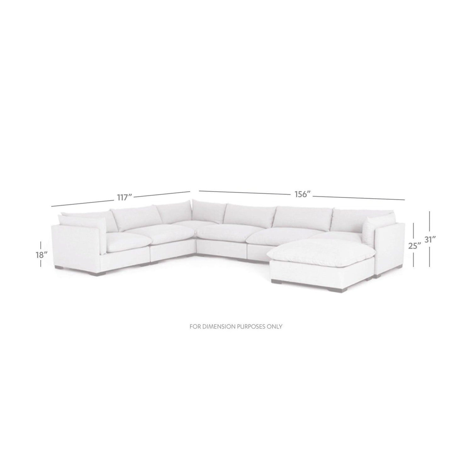 Four Hands Westwood 6 Pc Sectional With Ottoman