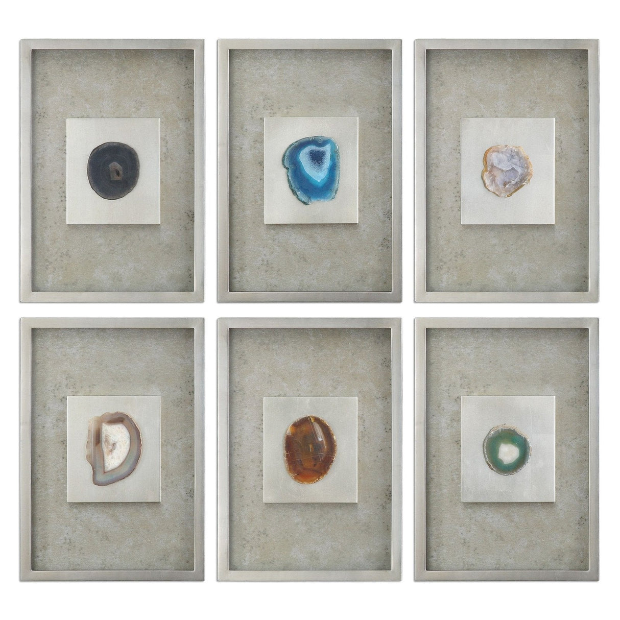 Agate Stone Silver Wall Art - Set Of 6 | Uttermost | Home Elegance USA