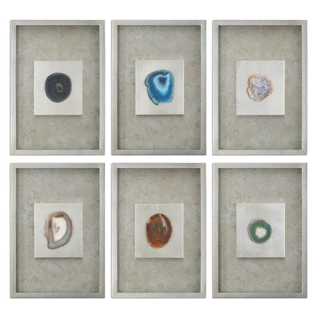 Agate Stone Silver Wall Art - Set Of 6 | Uttermost | Home Elegance USA