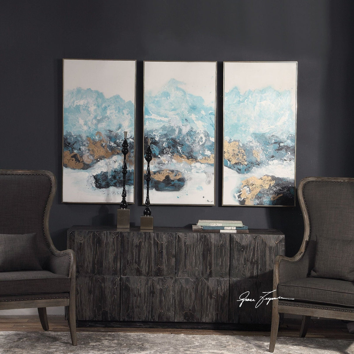 Crashing Waves Abstract Art - Set Of 3 | Uttermost | Home Elegance USA