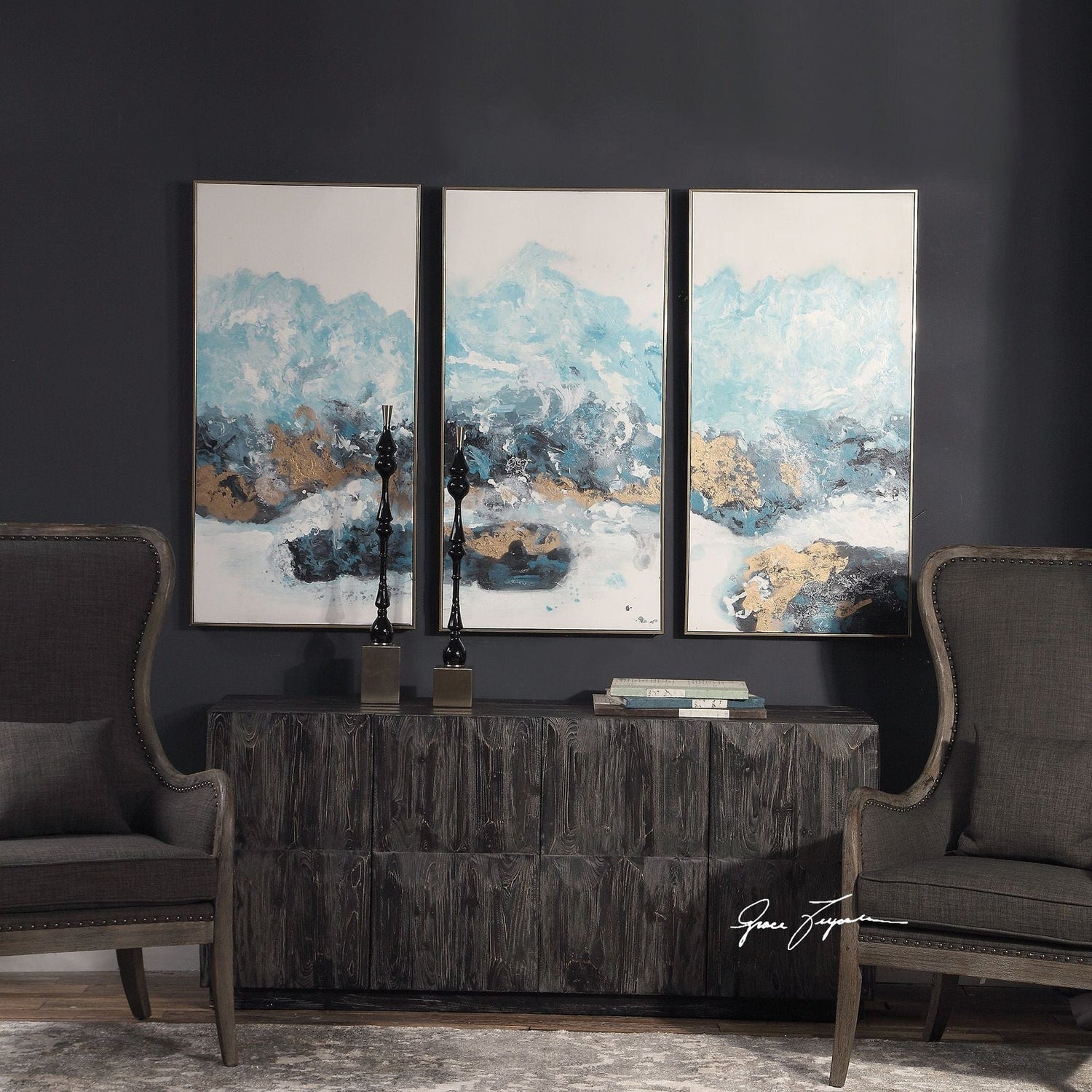 Crashing Waves Abstract Art - Set Of 3 | Uttermost | Home Elegance USA