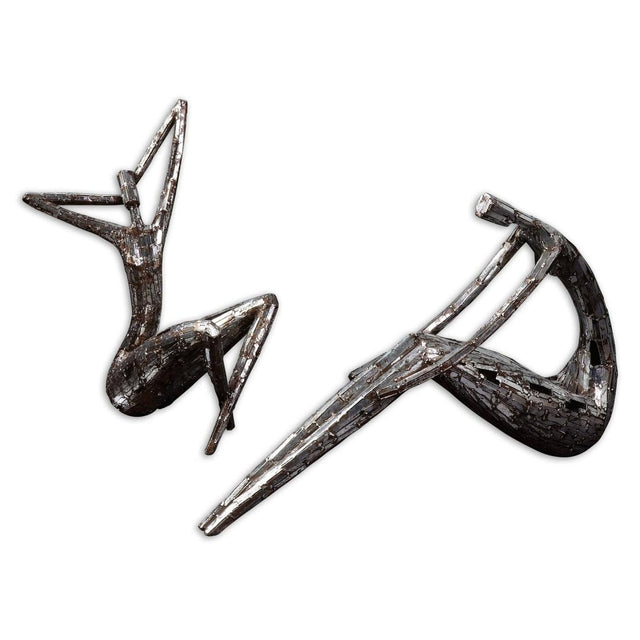 Dahy Antique Silver Statues - Set Of 2 | Uttermost | Home Elegance USA