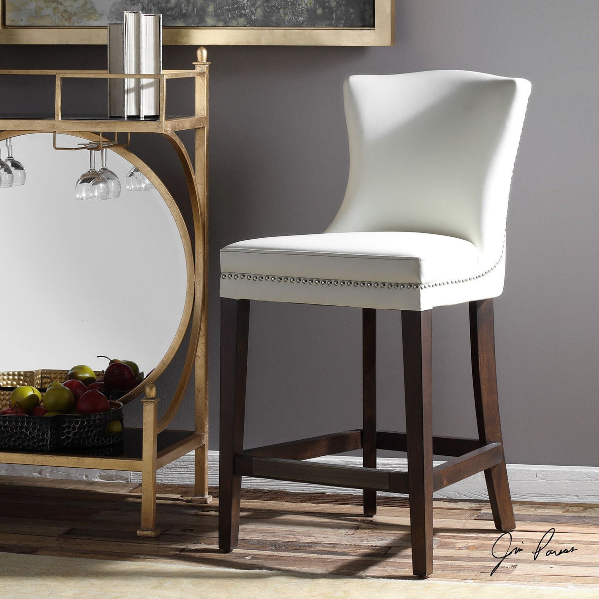 Dariela White Counter Stool | Uttermost | Home Elegance USA