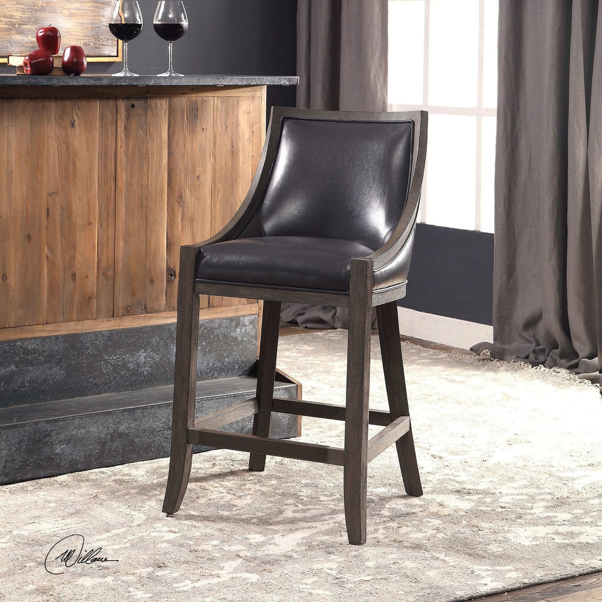 Uttermost Elowen Leather Counter Stool - Home Elegance USA
