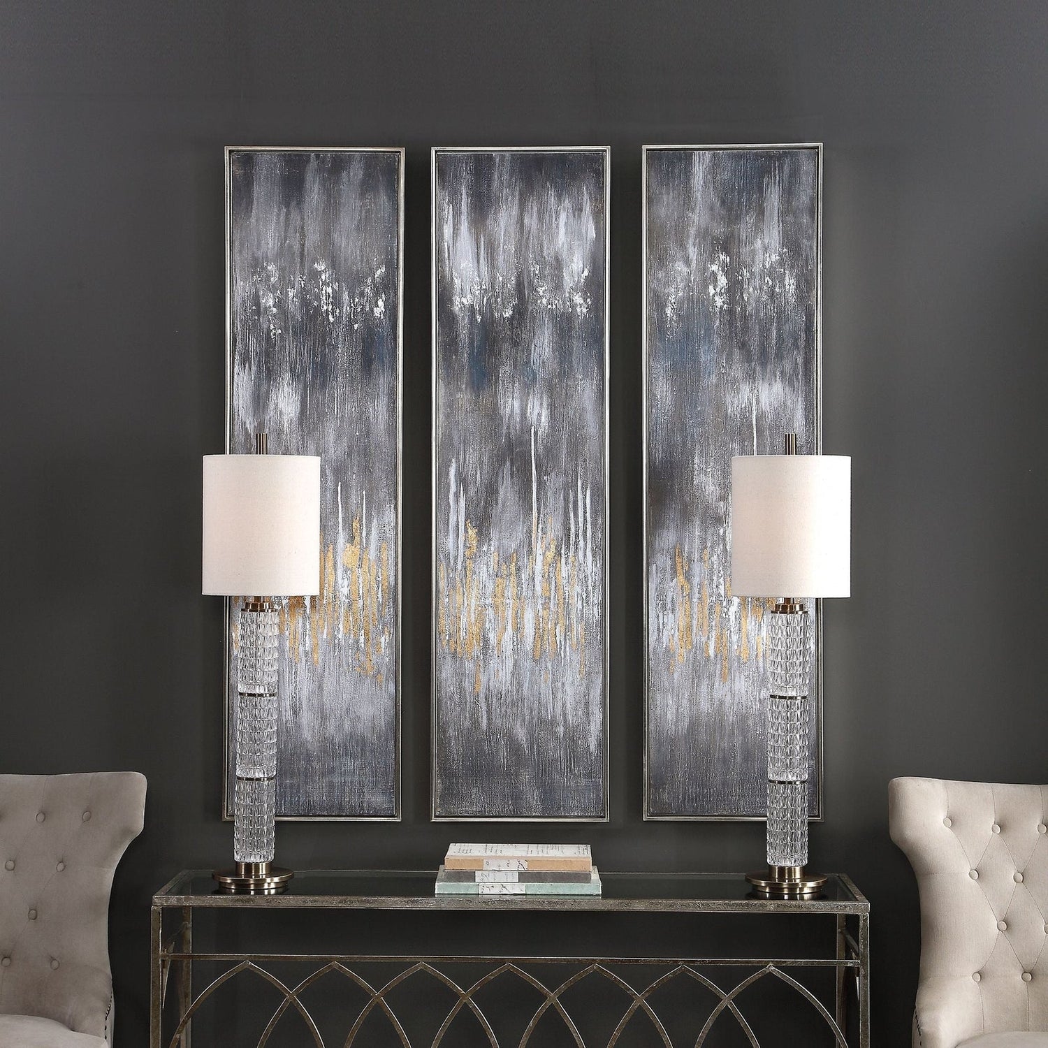 Uttermost Gray Showers Hand Painted Canvases - Set Of 3 - Home Elegance USA