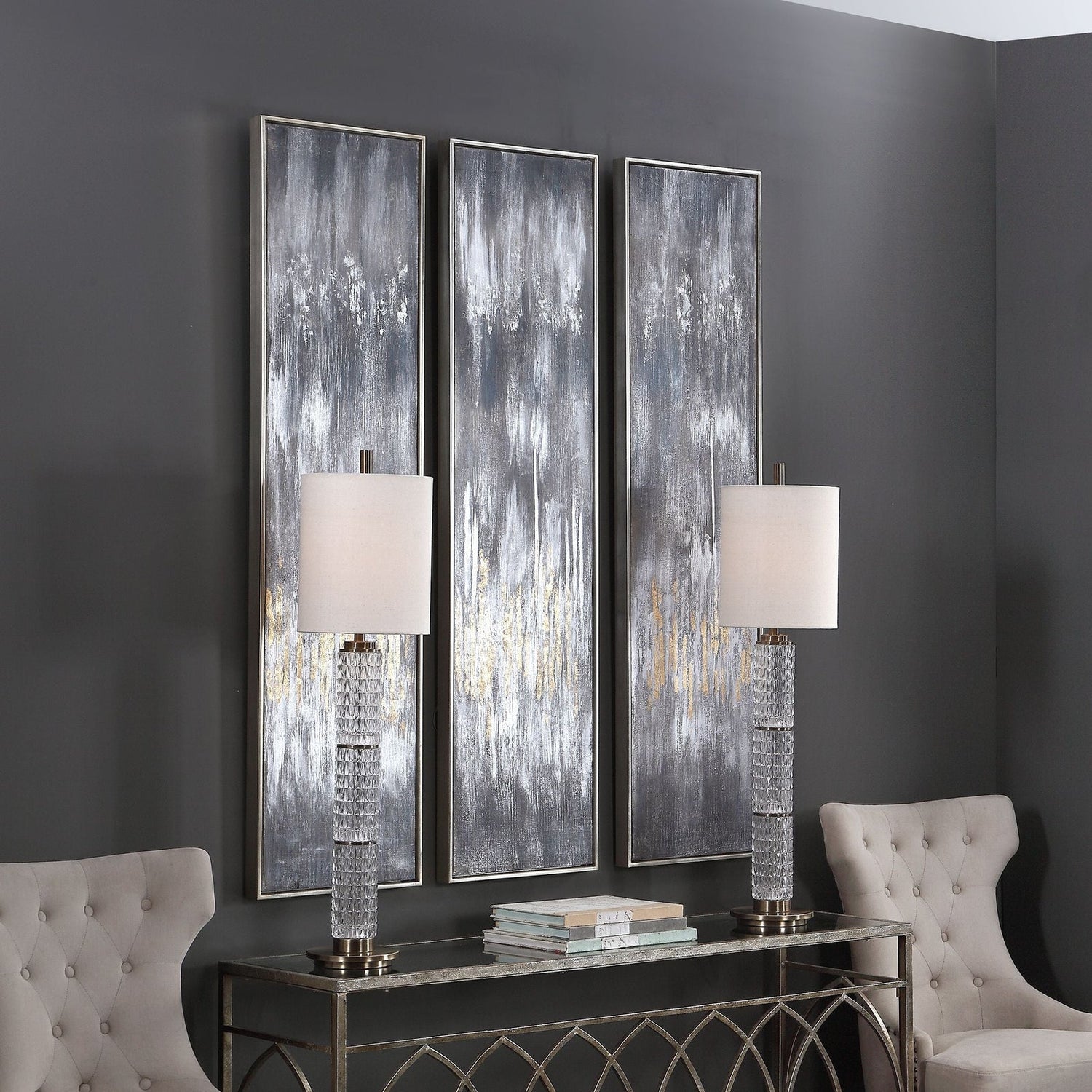 Uttermost Gray Showers Hand Painted Canvases - Set Of 3 - Home Elegance USA