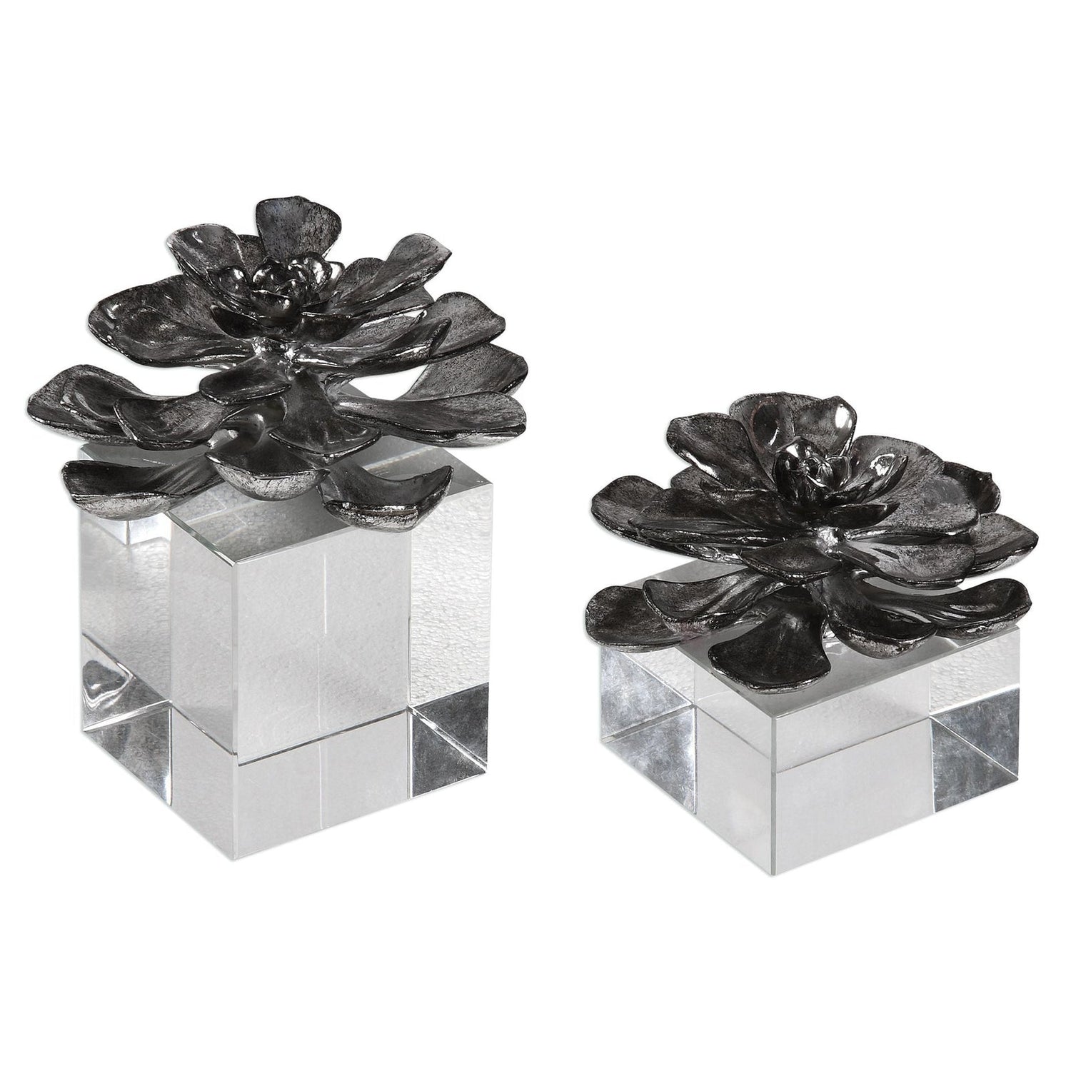 Uttermost Indian Lotus Metallic Silver Flowers - Set Of 2 - Home Elegance USA