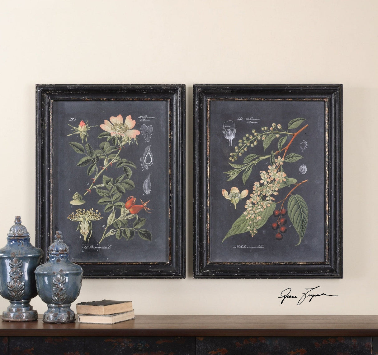 Uttermost Midnight Botanicals Wall Art - Set Of 2 - Home Elegance USA
