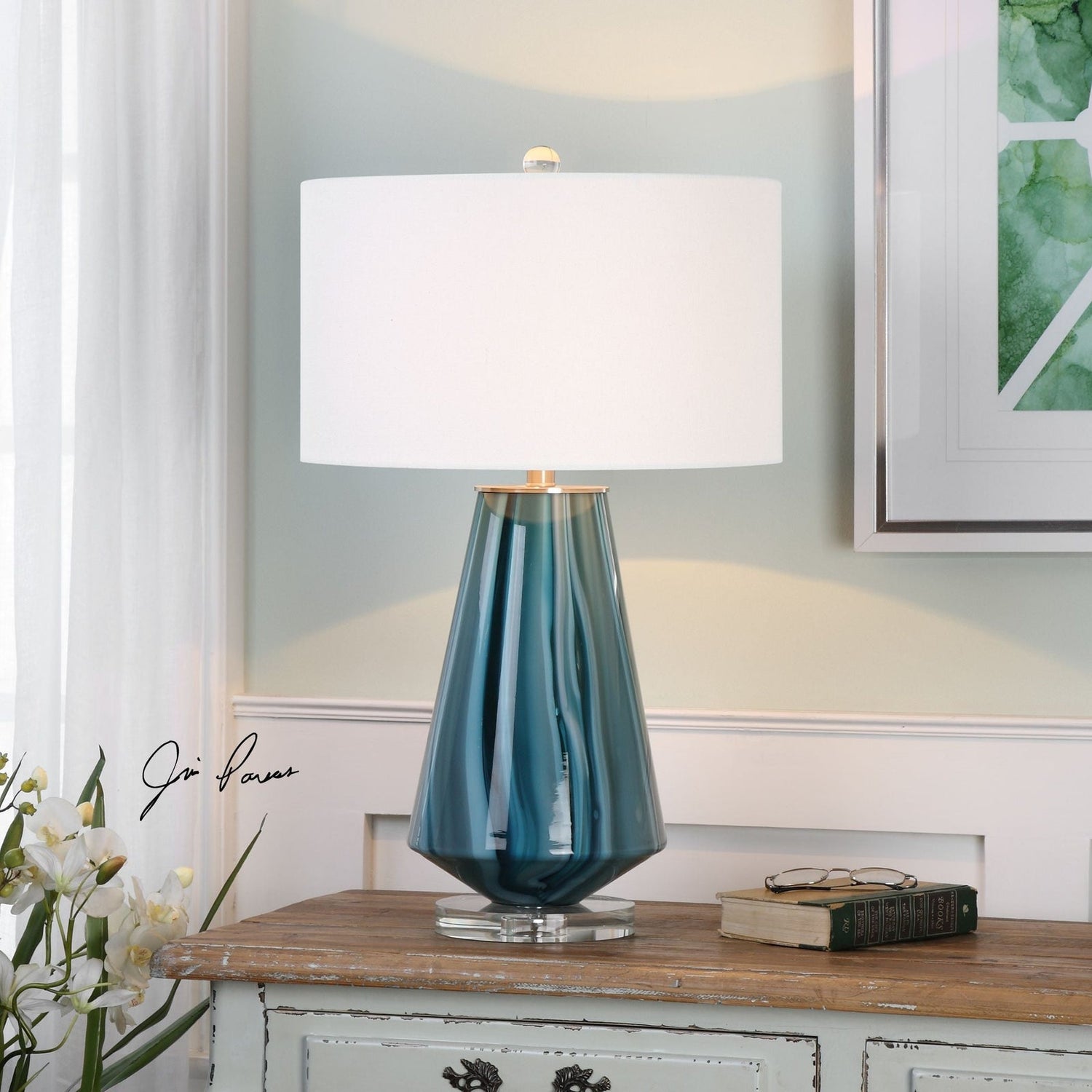 Uttermost Pescara Teal-Gray Glass Lamp - Home Elegance USA