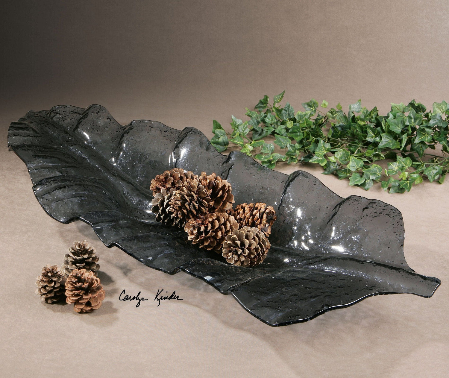 Uttermost Smoked Leaf Glass Tray - Home Elegance USA