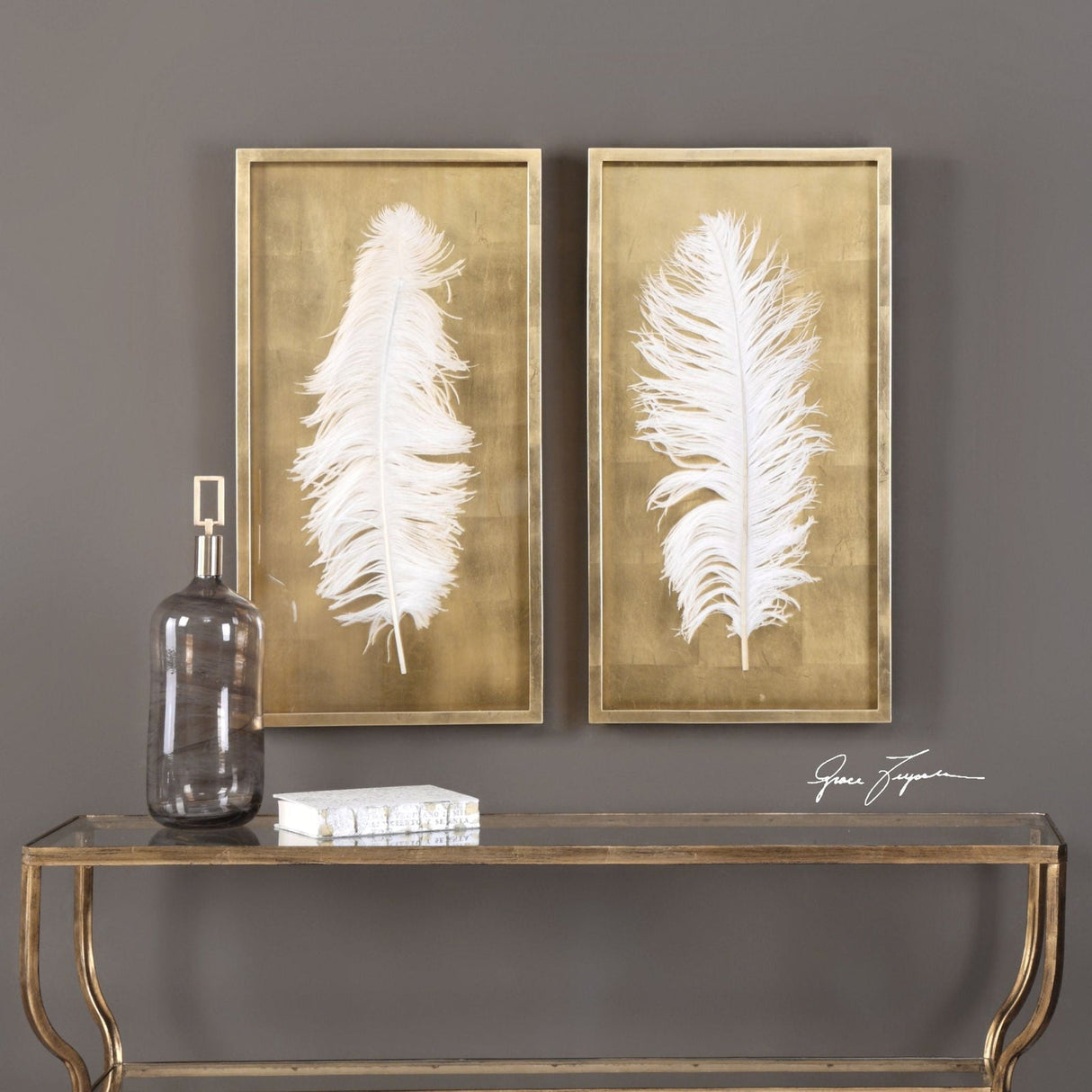 Uttermost White Feathers Gold Shadow Box - Set Of 2 - Home Elegance USA