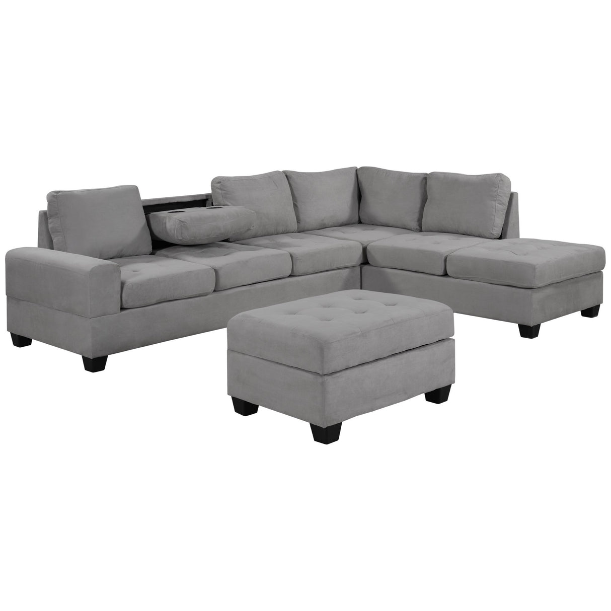 Orisfur. Modern Sectional Sofa with Reversible Chaise, L Shaped Couch Set with Storage Ottoman and Two Cup Holders for Living Room - Home Elegance USA