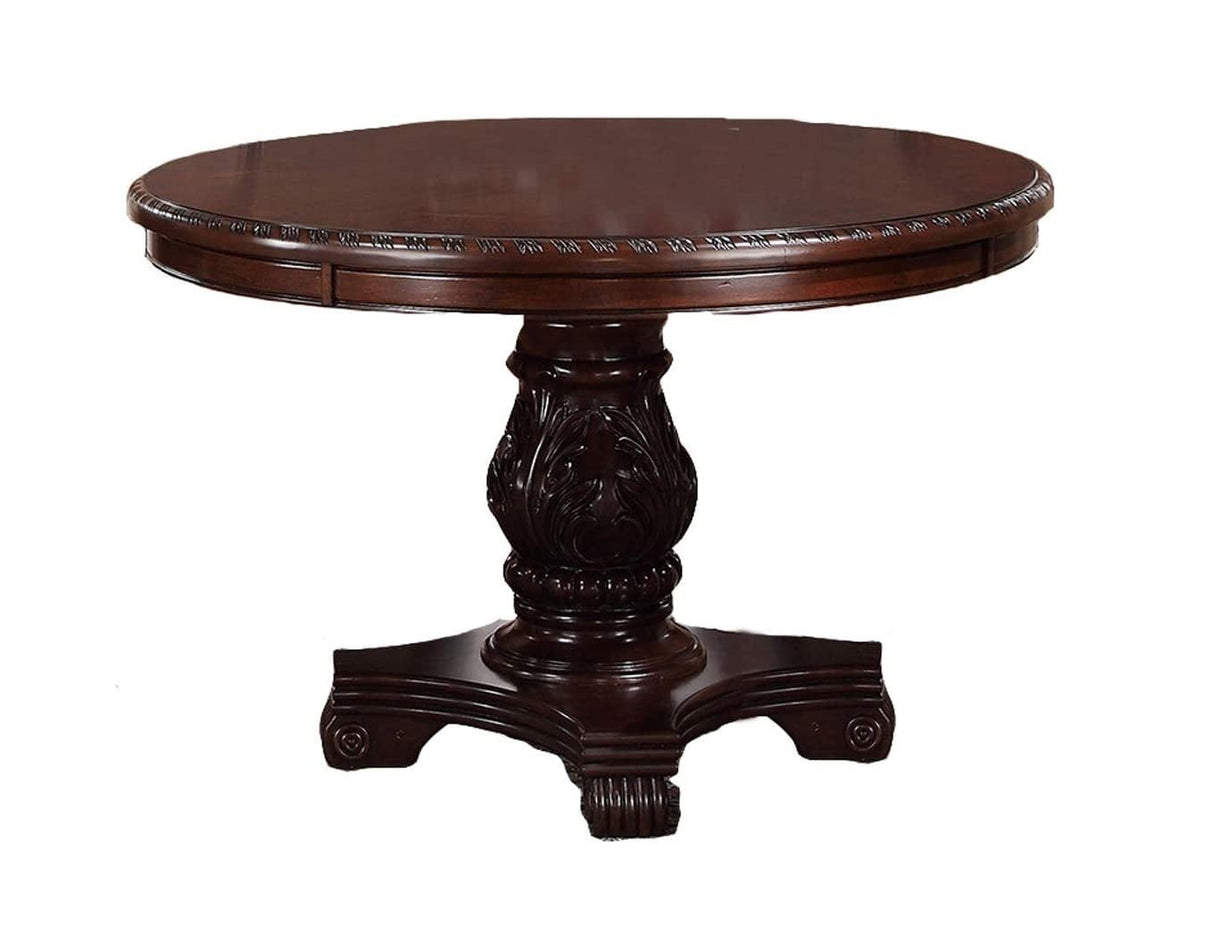 Majestic Classic Formal Dining Room Table And 4x Side Chairs Brown 5pc Set Dining Table Pedestal Base Round Table Faux Leather - Home Elegance USA