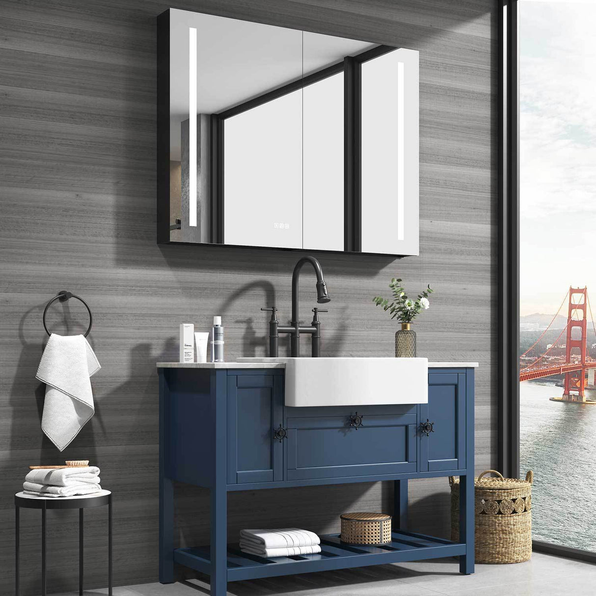 40in. W x 30 in. H LED Large Rectangular Aluminum Alloy Surface Mount Medicine Cabinet with Mirror | Home Elegance USA