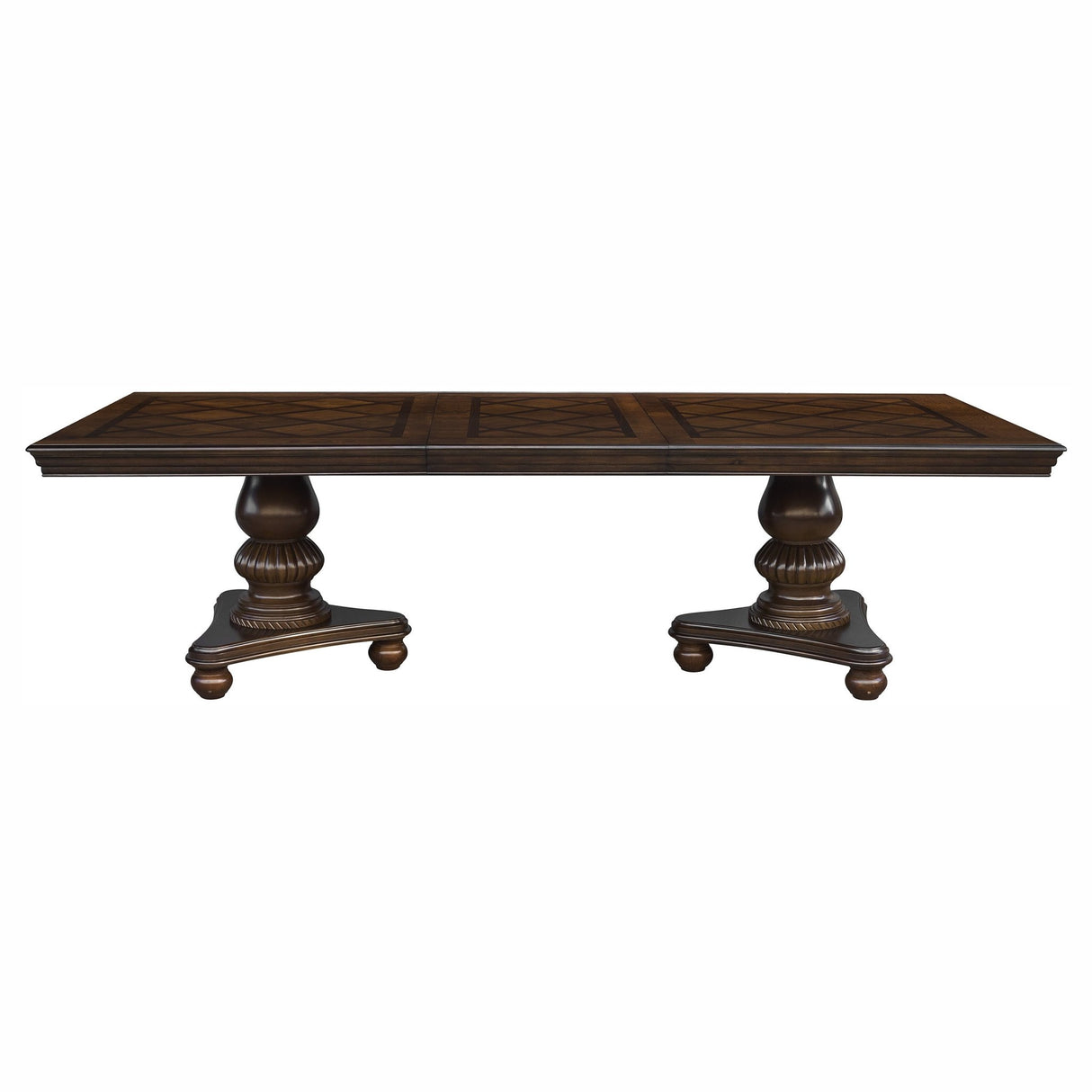 Traditional Dining Table 1pc Brown Cherry Finish Double Pedestal Base Separate Extension Leaf Dining Furniture - Home Elegance USA