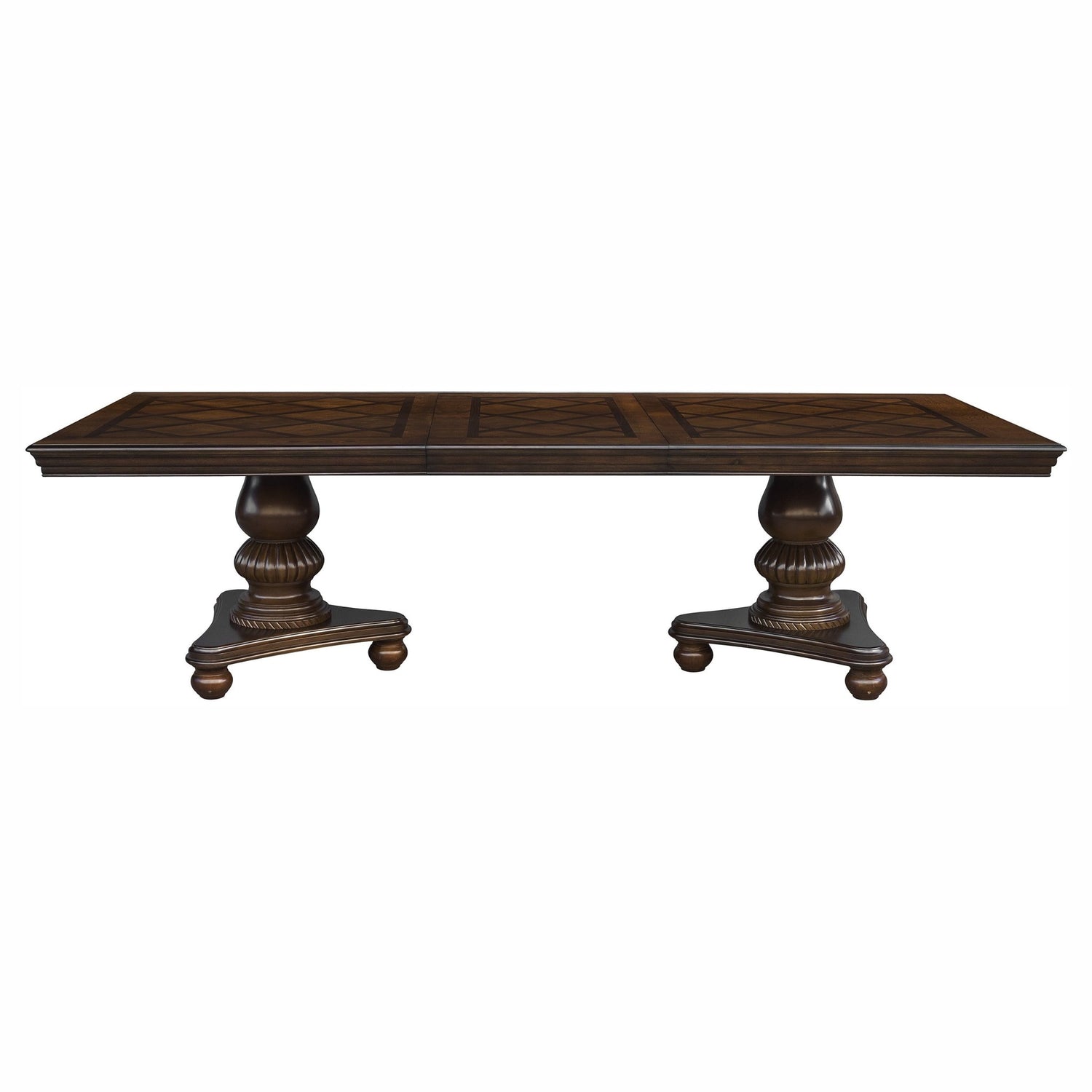 Traditional Dining Table 1pc Brown Cherry Finish Double Pedestal Base Separate Extension Leaf Dining Furniture - Home Elegance USA